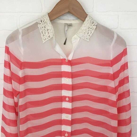 LC Lauren Conrad Sheer Button Up Striped Blouse - Picture 2 of 8